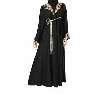 Dori Style Black Abaya with Neck Handwork